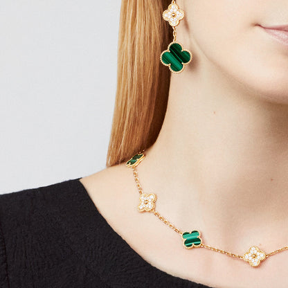 [LUCKY LOVE]CLOVER 10 MOTIFS MALACHITE DIAMOND NECKLACE