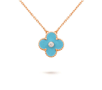 [LUCKY LOVE]CLOVER 15MM DIAMOND SINGLE FLOWER NECKLACE COLLECTION
