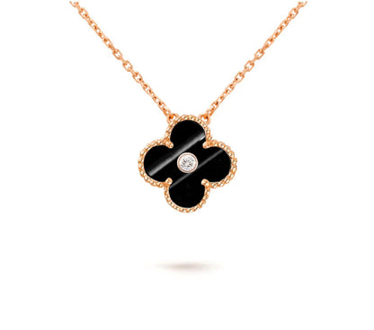[LUCKY LOVE]CLOVER 15MM DIAMOND SINGLE FLOWER NECKLACE COLLECTION