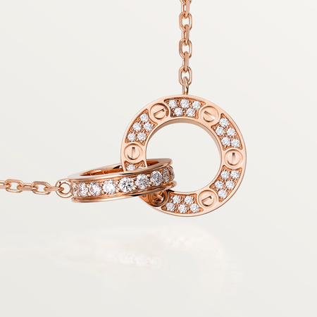 [LUCKY LOVE]LOVE 7.6MM NECKLACE ROSE GOLD AND SILVER  FULL DIAMOND