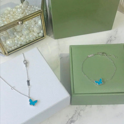 [LUCKY LOVE]BUTTERFLY TURQUOISE BUTTERFLY BRACELET SILVER