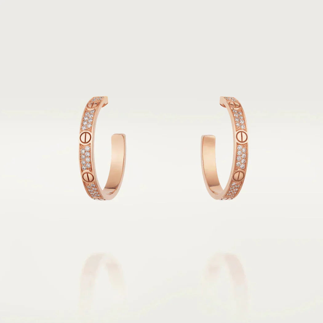 [LUCKY LOVE]LOVE DIAMOND PINK GOLD HOOP EARRINGS