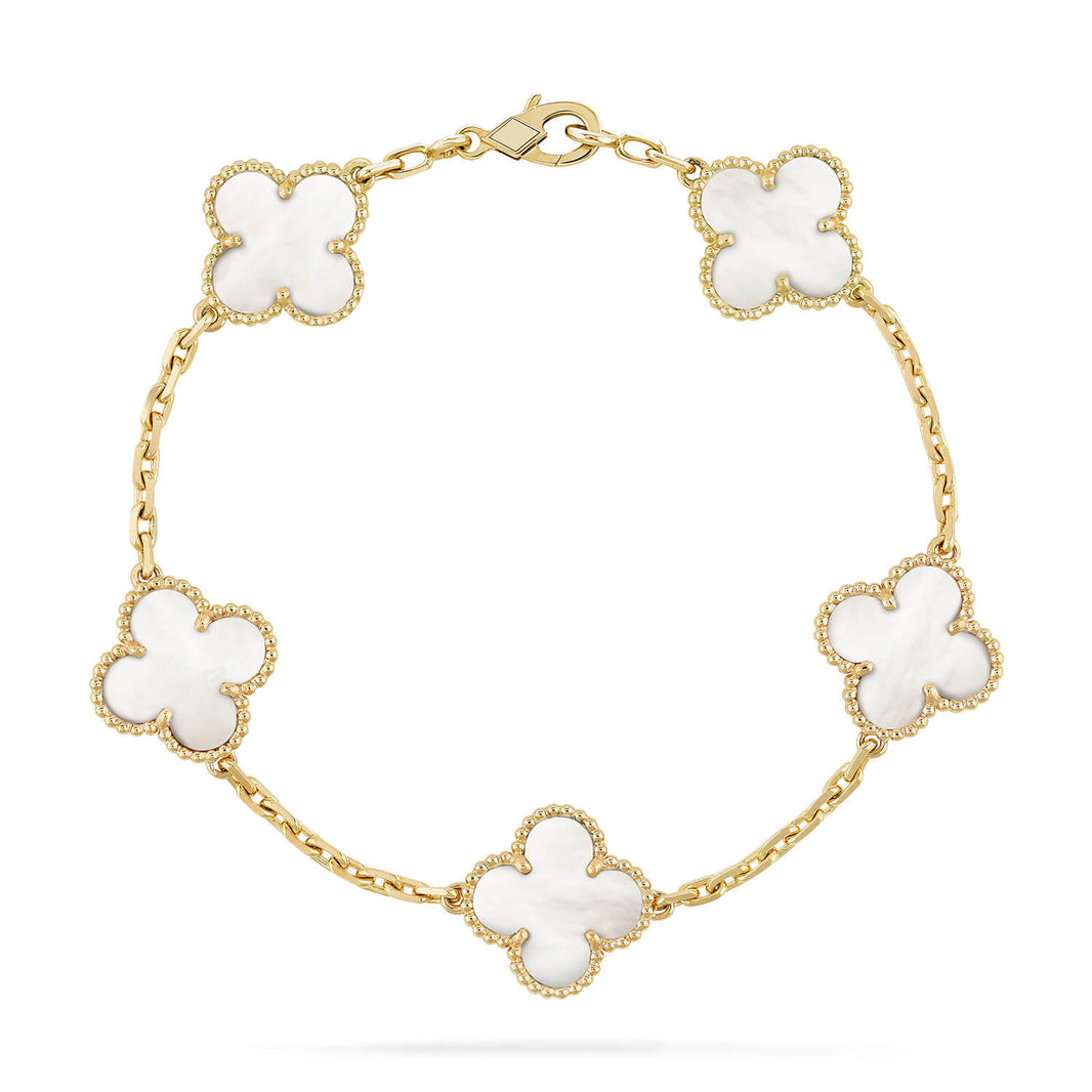 [LUCKY LOVE]CLOVER  5 MOTIF WHITE MOP BRACELET