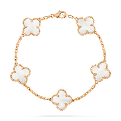 [LUCKY LOVE]CLOVER  5 MOTIF WHITE MOP BRACELET