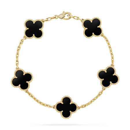 [LUCKY LOVE]CLOVER  5 MOTIFS BLACK ONYX BRACELET