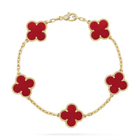 [LUCKY LOVE]CLOVER 5 MOTIFS RED AGATE  BRACELET