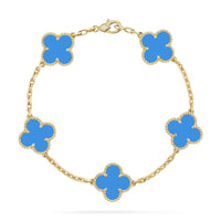[LUCKY LOVE]CLOVER 5 MOTIFS BLUE AGATE BRACELET