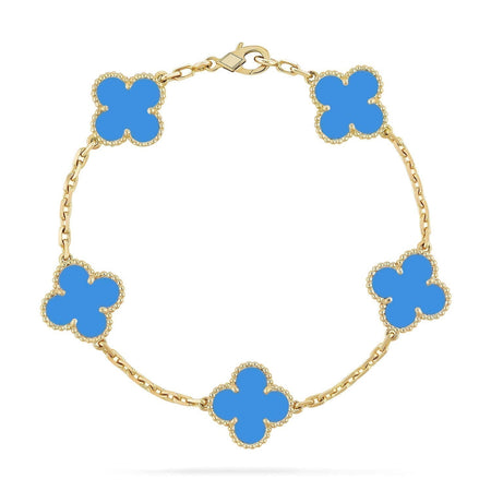 [LUCKY LOVE]CLOVER 5 MOTIFS BLUE AGATE BRACELET