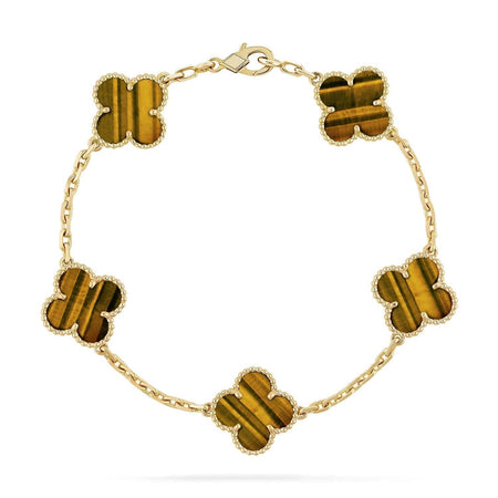 [LUCKY LOVE]CLOVER  5 MOTIFS TIGER EYE BRACELET