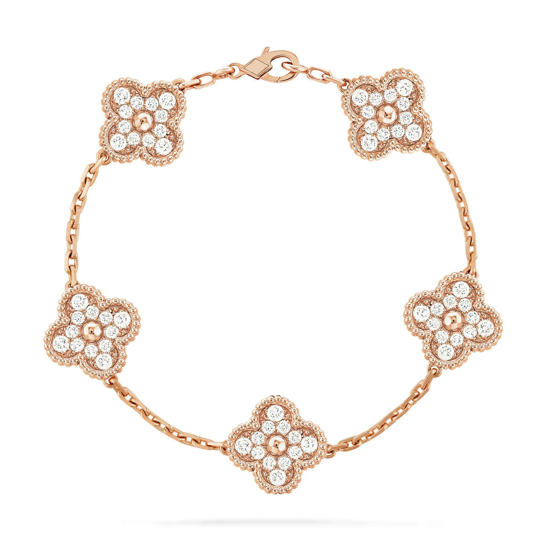 [LUCKY LOVE]CLOVER 5 MOTIFS  FULL DIAMOND BRACELET