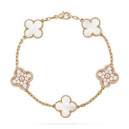 [LUCKY LOVE]CLOVER BRACELET 5 MOTIF WHITE MOP DIAMOND