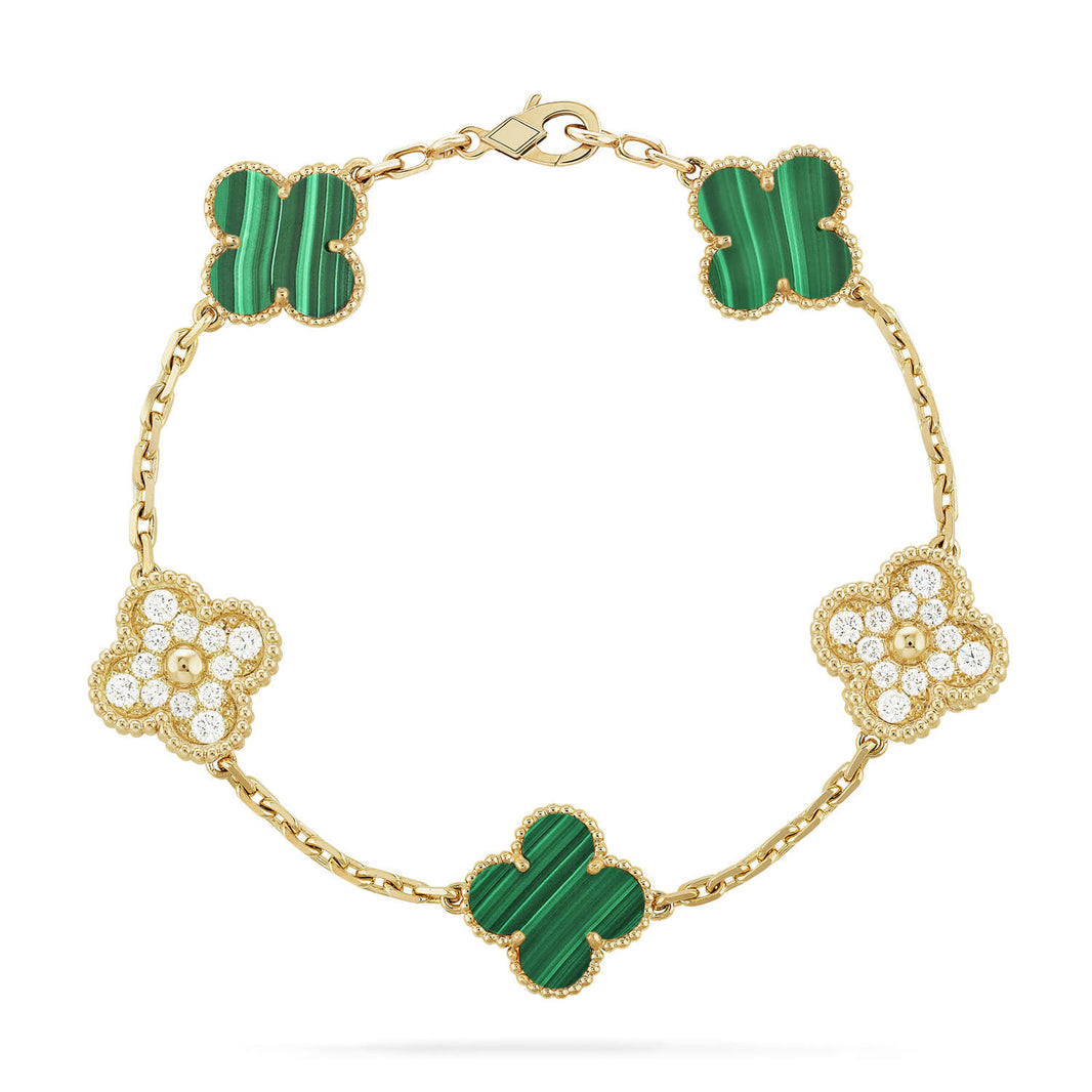[LUCKY LOVE]CLOVER  5 MOTIF MALACHITE DIAMOND BRACELET