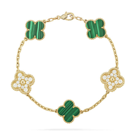 [LUCKY LOVE]CLOVER  5 MOTIF MALACHITE DIAMOND BRACELET