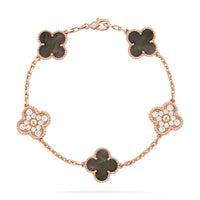 [LUCKY LOVE]CLOVER 5 MOTIFS DARK MOP AND DIAMONDS ROSE GOLD BRACELET