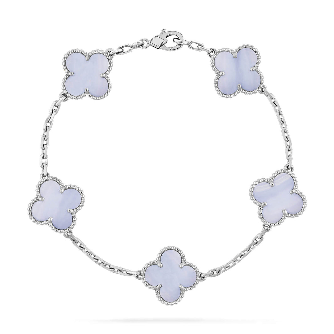 [LUCKY LOVE]CLOVER  5 MOTIF PURPLE CHALCEDONY BRACELET SILVER