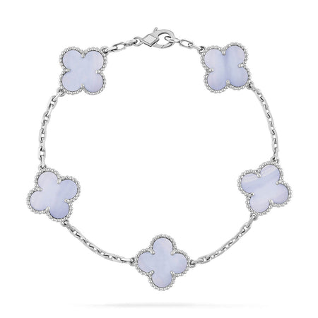 [LUCKY LOVE]CLOVER  5 MOTIF PURPLE CHALCEDONY BRACELET SILVER