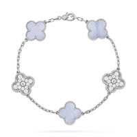 [LUCKY LOVE]CLOVER  5 MOTIF DIAMOND PURPLE CHALCEDONY BRACELET SILVER