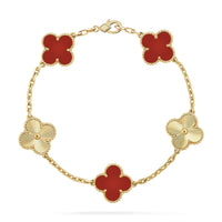 [LUCKY LOVE]CLOVER  5 MOTIFS CARNELIAN GOLD BRACELET