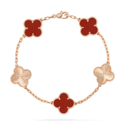 [LUCKY LOVE]CLOVER  5 MOTIFS CARNELIAN GOLD BRACELET