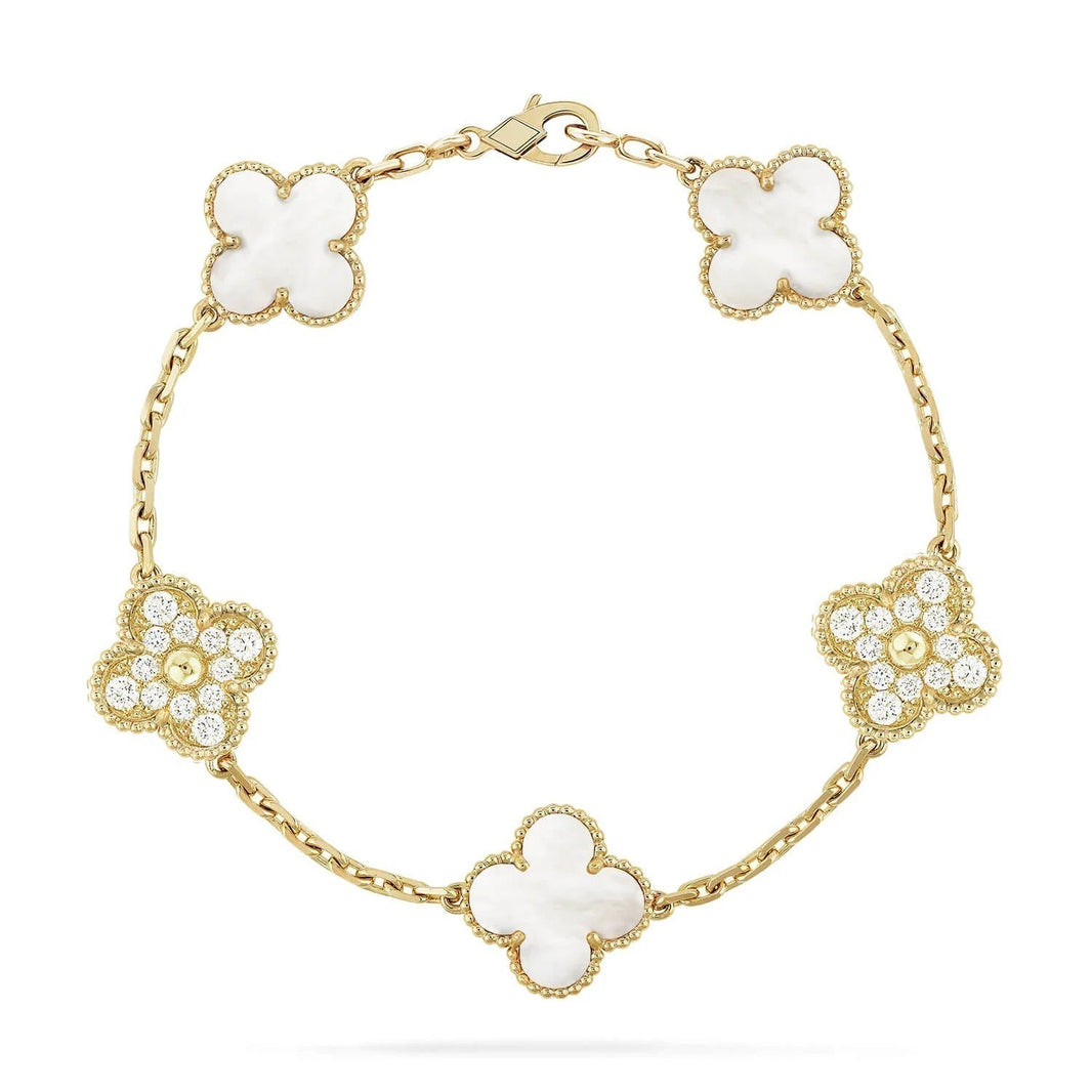 [LUCKY LOVE]CLOVER BRACELET 5 MOTIF WHITE MOP DIAMOND
