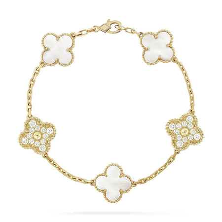 [LUCKY LOVE]CLOVER BRACELET 5 MOTIF WHITE MOP DIAMOND