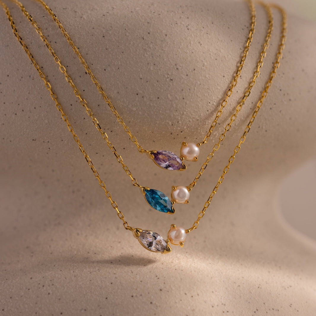 Marquise Birthstone & Pearl Necklace