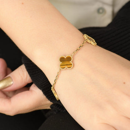 [LUCKY LOVE]CLOVER  5 MOTIFS TIGER EYE BRACELET