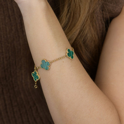 [LUCKY LOVE]CLOVER 5 MOTIFS MALACHITE BRACELET