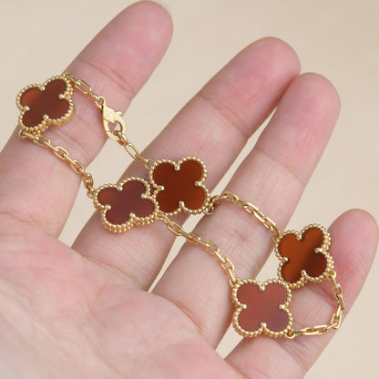 [LUCKY LOVE]CLOVER 5 MOTIFS RED AGATE  BRACELET