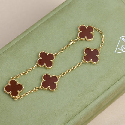[LUCKY LOVE]CLOVER 5 MOTIFS RED AGATE  BRACELET
