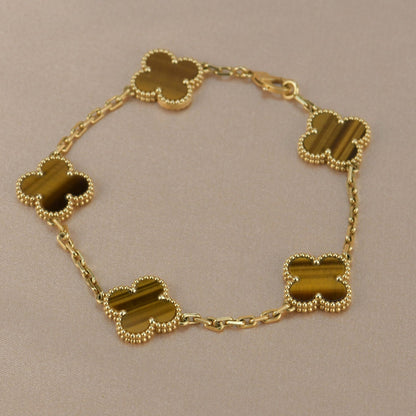 [LUCKY LOVE]CLOVER  5 MOTIFS TIGER EYE BRACELET