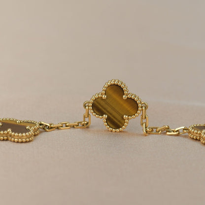 [LUCKY LOVE]CLOVER  5 MOTIFS TIGER EYE BRACELET