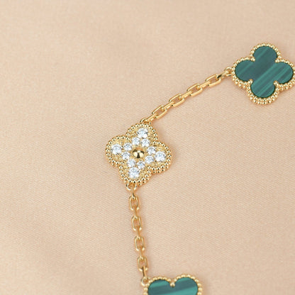 [LUCKY LOVE]CLOVER  5 MOTIF MALACHITE DIAMOND BRACELET