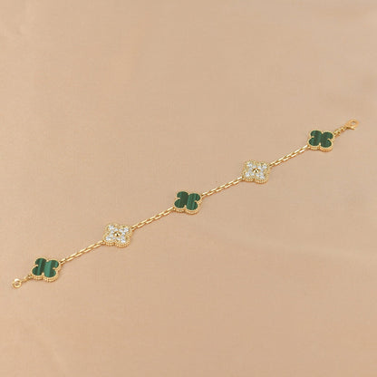 [LUCKY LOVE]CLOVER  5 MOTIF MALACHITE DIAMOND BRACELET