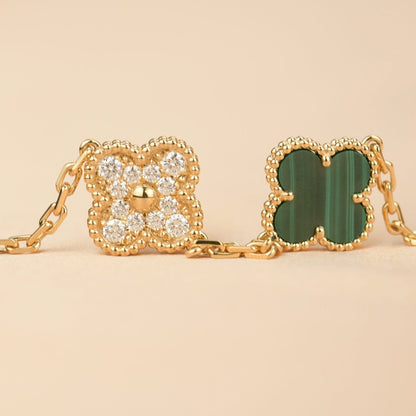 [LUCKY LOVE]CLOVER  5 MOTIF MALACHITE DIAMOND BRACELET