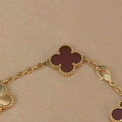 [LUCKY LOVE]CLOVER  5 MOTIFS CARNELIAN GOLD BRACELET