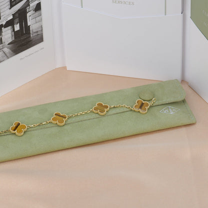 [LUCKY LOVE]CLOVER  5 MOTIFS TIGER EYE BRACELET