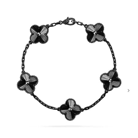 [LUCKY LOVE]CLOVER 5 MOTIF BLACK BRACELET