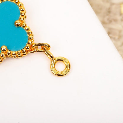 [LUCKY LOVE]CLOVER 5 MOTIF TURQUOISE DIAMOND GOLD BRACELET