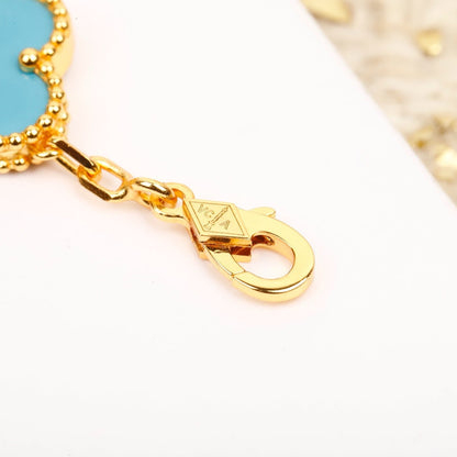 [LUCKY LOVE]CLOVER 5 MOTIF TURQUOISE DIAMOND GOLD BRACELET