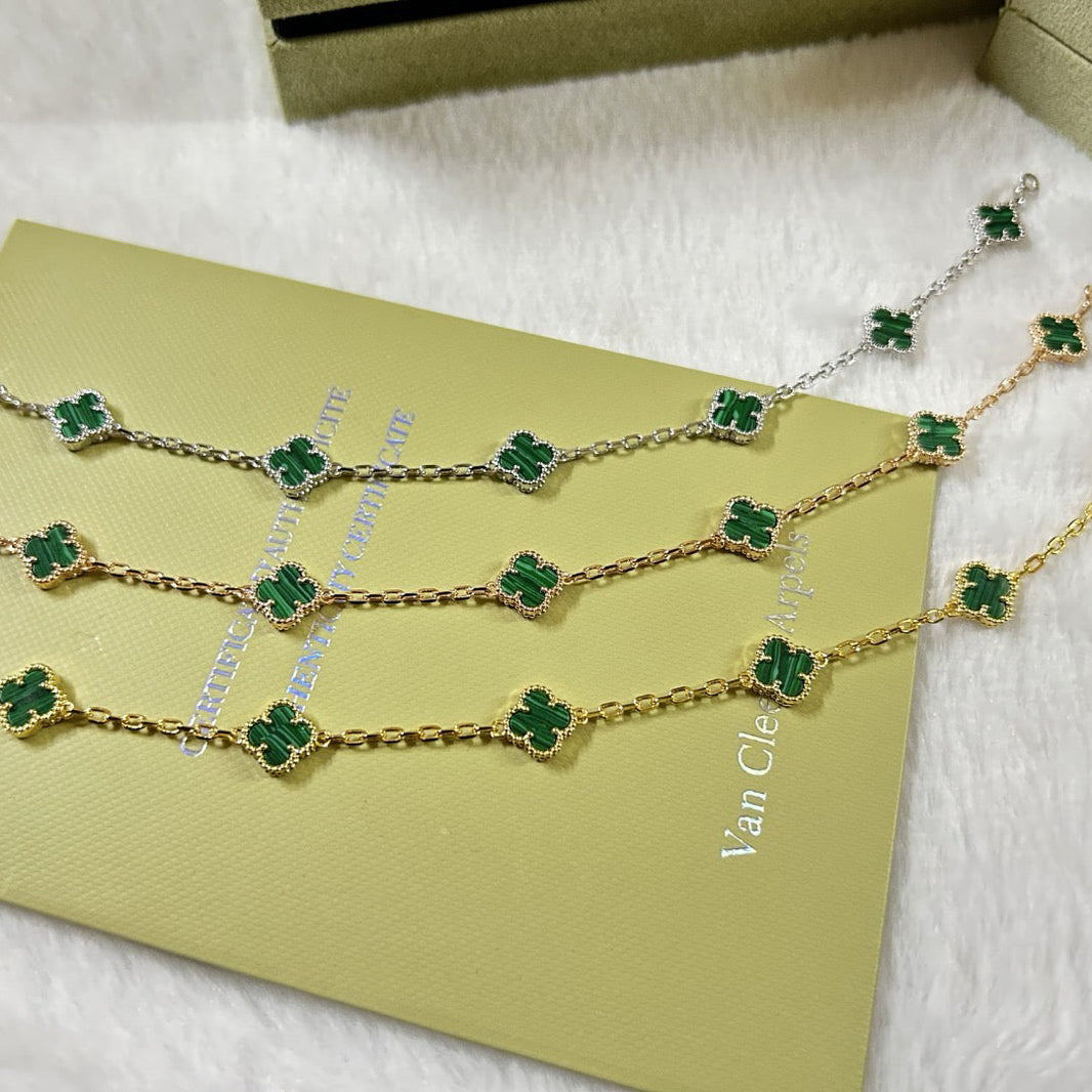[LUCKY LOVE]CLOVER 6 MOTIF MALACHITE BRACELET