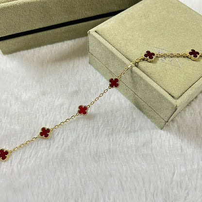 [LUCKY LOVE]CLOVER 6 MOTIF RED AGATE BRACELET
