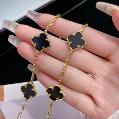 [LUCKY LOVE]CLOVER 10 MOTIFS ONYX NECKLACE