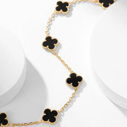 [LUCKY LOVE]CLOVER 10 MOTIFS ONYX NECKLACE