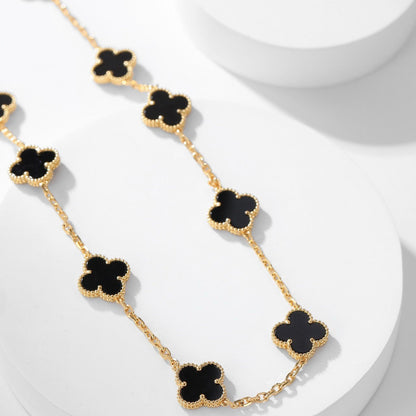 [LUCKY LOVE]CLOVER 10 MOTIFS ONYX NECKLACE