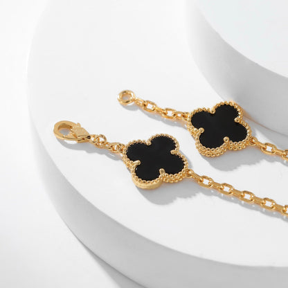 [LUCKY LOVE]CLOVER 10 MOTIFS ONYX NECKLACE