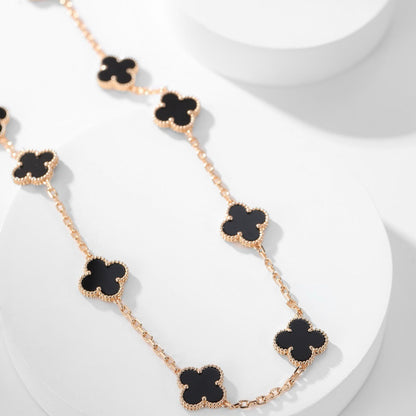 [LUCKY LOVE]CLOVER 10 MOTIFS ONYX NECKLACE