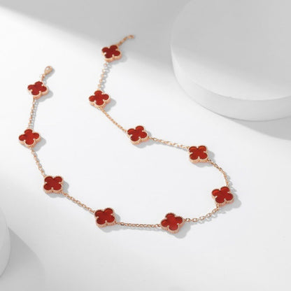 [LUCKY LOVE]CLOVER 10 MOTIFS CARNELIAN NECKLACE