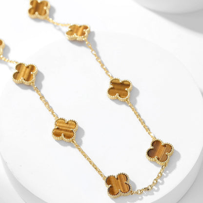[LUCKY LOVE]CLOVER 10 MOTIFS TIGER EYE NECKLACE