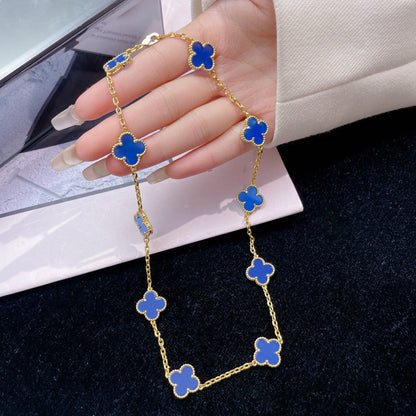 [LUCKY LOVE]CLOVER 10 MOTIFS BLUE AGATE NECKLACE
